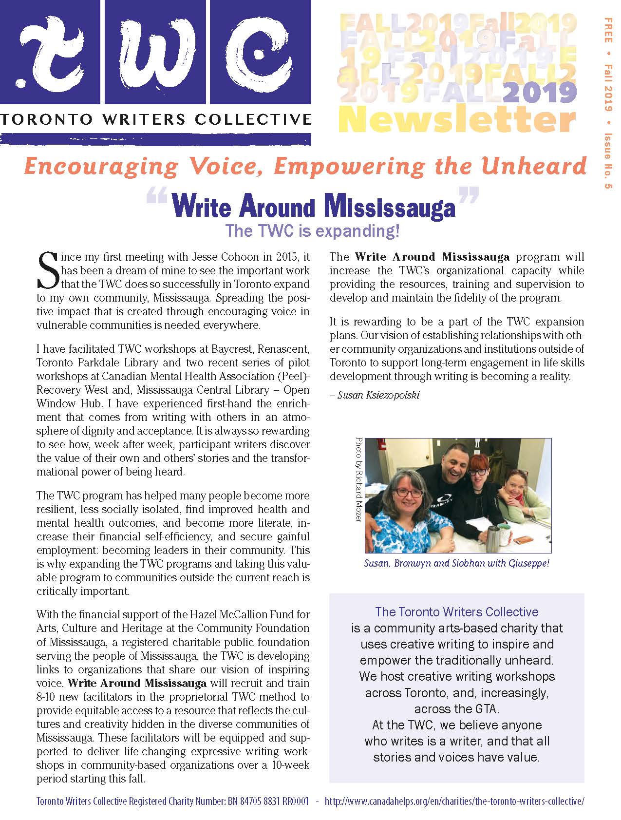 TWC Newsletter Fall 2019 Front Page